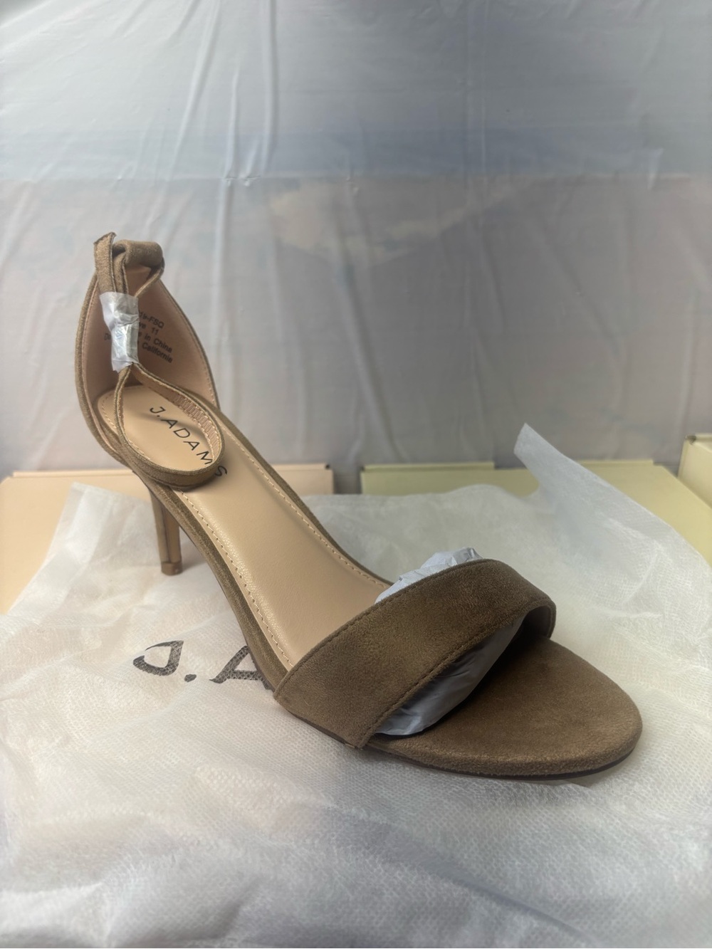 Suede Ankle-Strap Heel in Taupe by J.ADAM